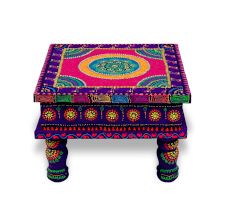 Handicraft Wooden Chourang Pooja Chowki in Purple and Pink
